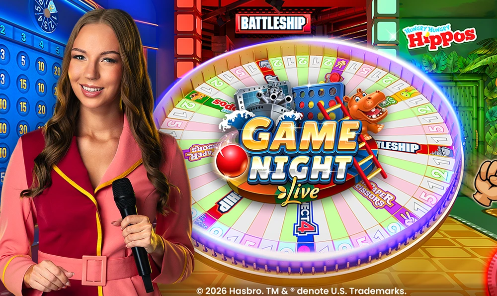 Game Night Live game show logo and presenter