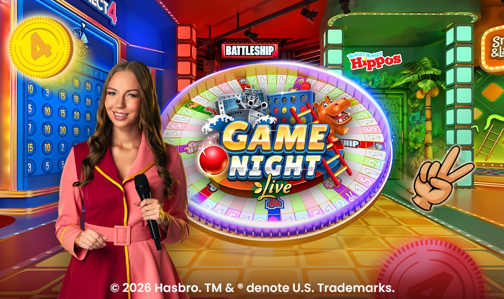 Game Night Live game show logo and presenter